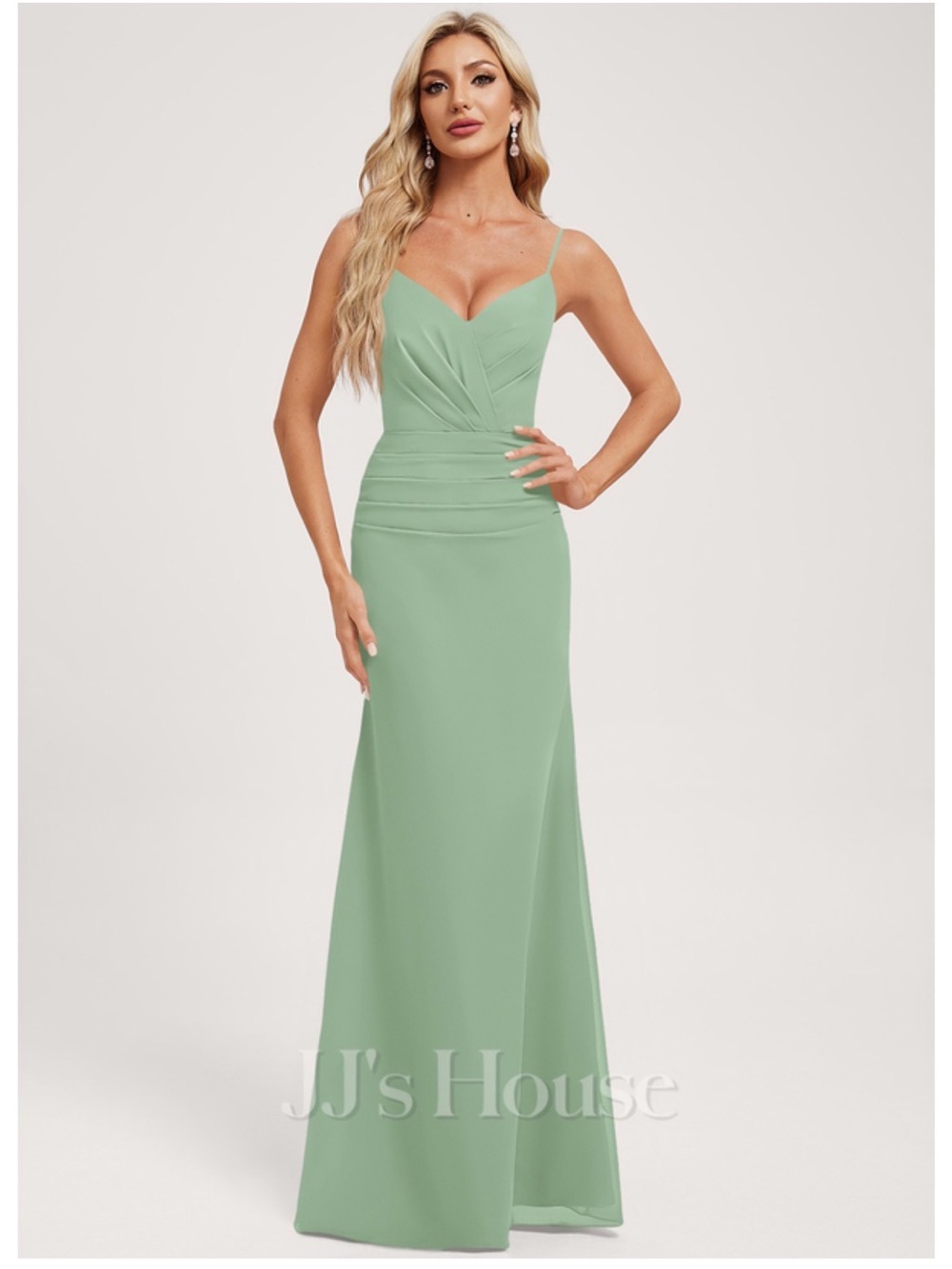JJs House Mint Green Spaghetti Strap Maxi Gown